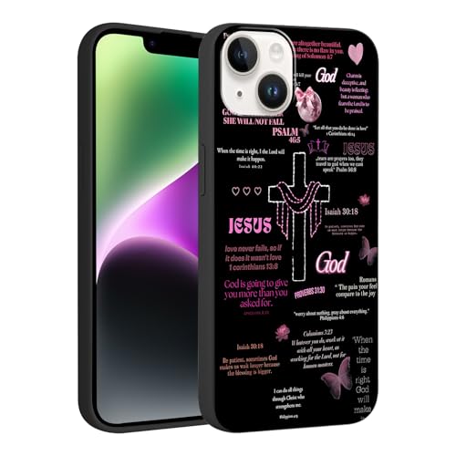 Christian God Phone Case for iPhone 16 6.1", Western Aesthetic Jesus Verse Bible Cross Design, Floral Flower Print Pattern Cover for Women Man, Soft TPU Protection Funda for iPhone 16, Black - color: Christian-Black