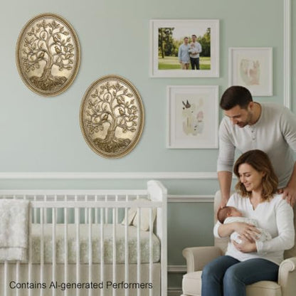 Tree of Life Wall Art Framed Hanging Plaque with Three Relief Birds - color: Tree of Life