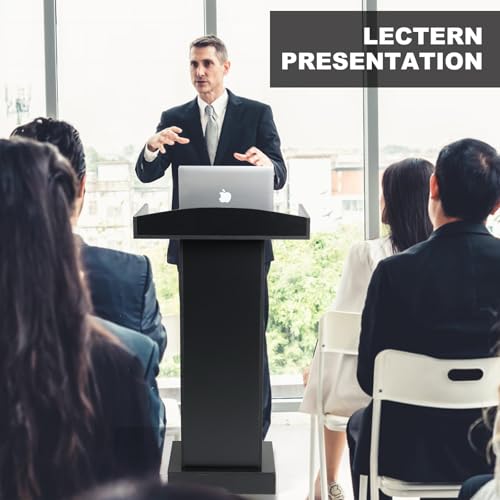 Podium Stand for Lectern Presentation Church Classroom, Black Pulpit with Wooden Heavy Base, Podium for Lecture, Wedding Speech - color: Black-classic