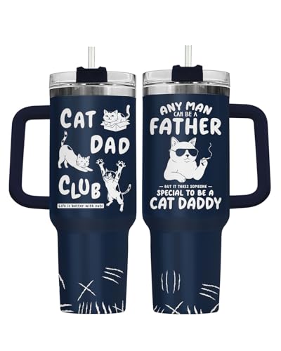 34HD Cat Dad Club Funny 40 oz Tumbler with Handle, Cat Lover Gift - color: Cat Dad Club