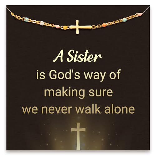 STORYJEWELLERY Christian Gifts for Women, Religious Confirmation and Baptism Gifts, Cross Bracelet for Women, Easter Gift, Encouragement Presents, Christian Jewelry - color: A sister is God's way of making sure we never walk alone