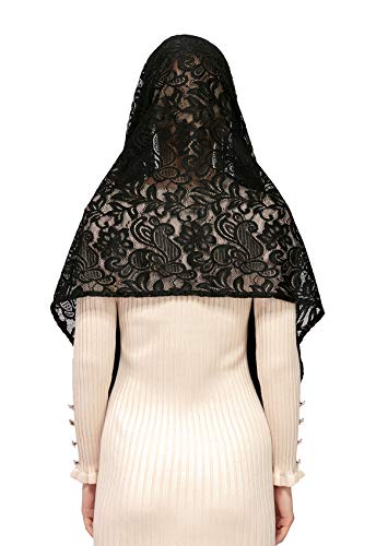 Wgior Rectangular Chapel Veil Scarf Catholic Church Veils Mantilla Wrap Shawl Mass Head Covering - color: Black