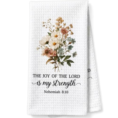 Christian Scripture Gifts Decorative Towels for Women Hostess Faith Prayer, Bible Verse Gifts Waffle Weave Kitchen Towels, The Joy of The Lord is My Strength Nehemiah 8:10 - color: Indigo