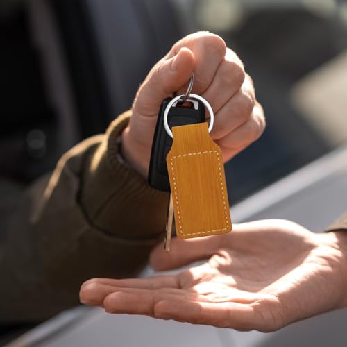 LaserGram Rectangle Keychain, Christian Cross, Personalized Engraving Included - color: Bamboo