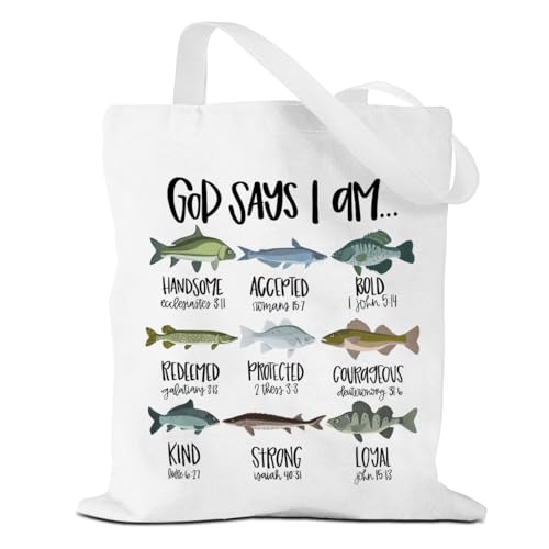 VICBOU Bible Verse Canvas Tote Bag, Inspirational Religious Christian Gifts for Women Men Canvas Tote Reusable Grocery Bags - color: Godsays10