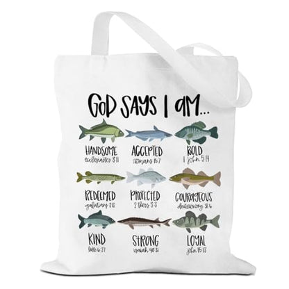 VICBOU Bible Verse Canvas Tote Bag, Inspirational Religious Christian Gifts for Women Men Canvas Tote Reusable Grocery Bags - color: Godsays10