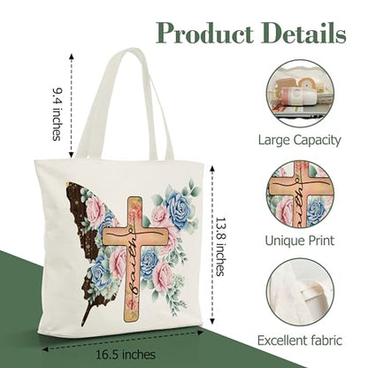 Christian Gifts Canvas Tote Bag Aesthetic for Women - style: Butterfly Flower