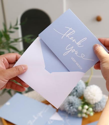 Winoo Design 100 PK Blue Thank You Cards with Envelopes Bulk - 5 x 3.5 Inches Personalized Thank You Notes for Baby Shower Wedding Small Business Graduation Funeral Birthday - color: BLUE