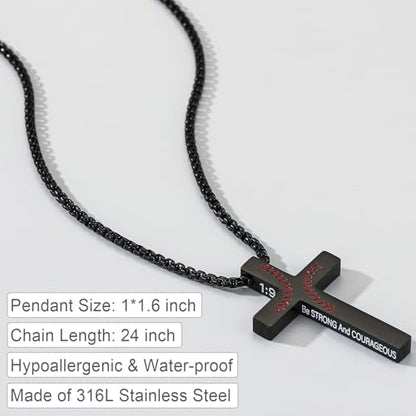 Baseball Bible Verse Cross Necklace for Boys Men, Stainless Steel Cross Pendant Baseball Game Day Christian Religious Jewelry Gifts for Teen Boys Kids - color: Black, style: Joshua 1:9