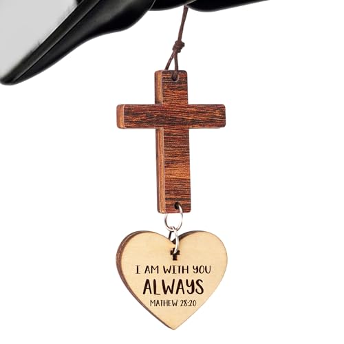 Miarita Bible Verse Car Rearview Hanging Cross Ornament, Cross for Car Decor Mirror Hanging, Rear View Mirror Accessories, Christian Gifts for Men, Women, Religious Gifts for Men, Women - color: Matthew 28:20