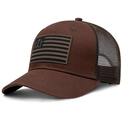 Christian Jesus Cross Hat - Faith Hats for Men Women - Religious Gifts for Thanksgiving Christmas - color: Faith Flag/Brown