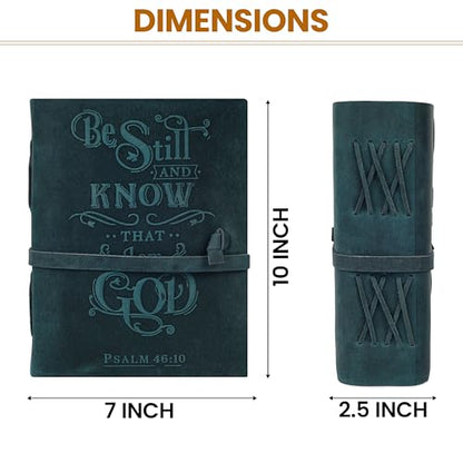 LEATHER VILLAGE Leather Bible Journal Be Still Verse, Turquoise 10x7. - color: Turquoise, size: 10 inches X 7 inches