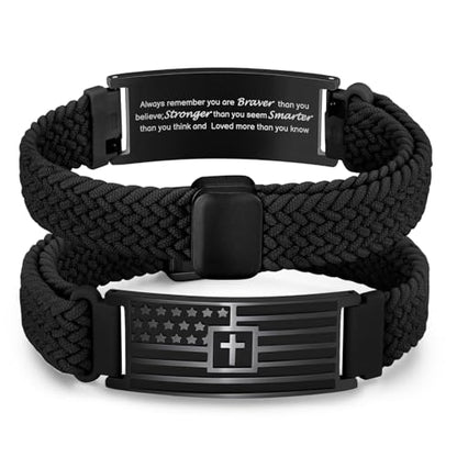 VNOX American Flag Cross Bible Verse Bracelet for Men Teen Boys Kids Stocking Stuffers,Religious Christian Jewelry Mens Easter Valentines Baptism Birthday Gift Ideas - style: Always Remember