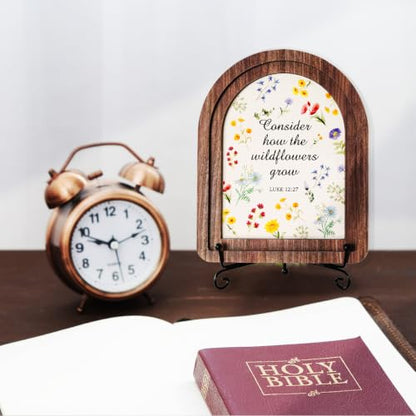 Consider How The Wildflowers Grow Wood Plaque Signs，Christian Desk Decor
