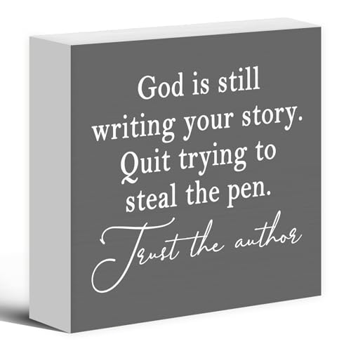God Is Still Writing Your Story,Wood Box Sign Desk Decor, Christian Scripture Bible Verse Prayer Room Gray Decor Wooden Block Sign Decorations for Home Office Wall Tabletop Shelf - color: Colour 10, size: 5 x 5 in