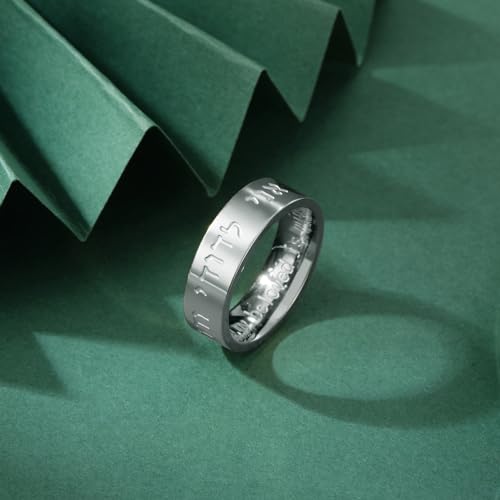TEAMER Hebrew Song of Solomon Ring Stainless Steel Jewish Kabbalah Blessing Ring Religious Amulet Jewelry for Women Men - color: Silver