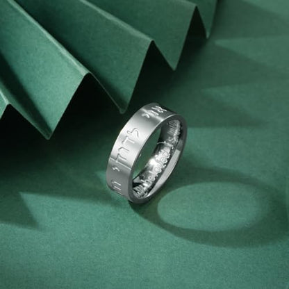 TEAMER Hebrew Song of Solomon Ring Stainless Steel Jewish Kabbalah Blessing Ring Religious Amulet Jewelry for Women Men - color: Silver