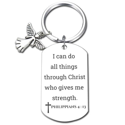 Inspirational Scripture Keychain with Angel Pendant - Bible Verse Key Chain Religious Gift for Christian - style: Philippians 4:13