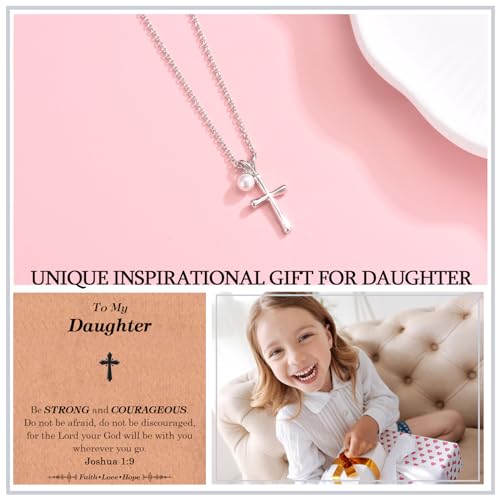Cross Necklace for Girls Kids Christian Catholic Religious Gifts - color: Daughter