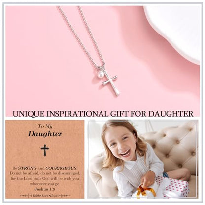 Cross Necklace for Girls Kids Christian Catholic Religious Gifts - color: Daughter
