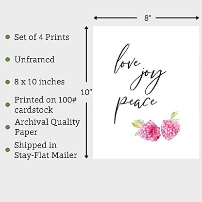 Eden View Home Fruit of the Spirit Wall Art. Galations 5 22-23 Unframed Bible Verse Wall Decor Prints Set of 4. Scripture Wall Art Inspirational Watercolor Religious Posters.