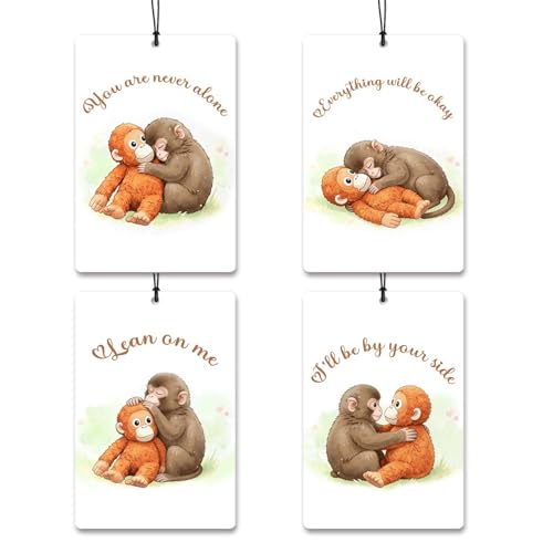 Cute Monkey Car Air Freshener 4Pcs,Emotional Support Monkey Hanging Freshies,Motivational Quote Rearview Mirror Decor,Positive Affirmation Car Accessories,Comfort Gifts - color: monkey