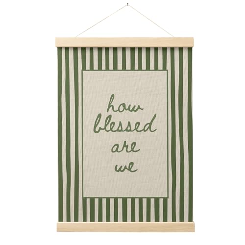 FGFK How Blessed Are We Christian Wall Art Poster Hanger Frame, Christian Home Decor, Trendy Retro Green Striped Religious Bible Verse Canvas Prints Framed Wall Decor for Bedroom Room Dorm, 12x16 Inch - color: Trendy Retro Green