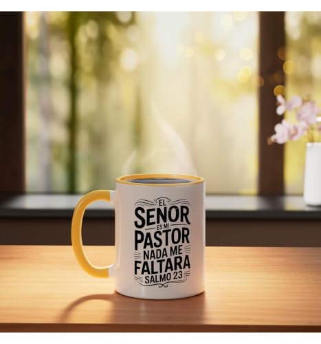 Spanish Christian With a Bible Verse Quote El Senor Es Mi Ceramic Mug, Yellow/White, 11oz - color: Yellow/White, size: 11 Ounces