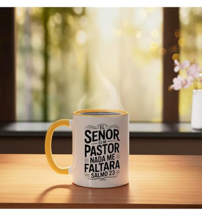 Spanish Christian With a Bible Verse Quote El Senor Es Mi Ceramic Mug, Yellow/White, 11oz - color: Yellow/White, size: 11 Ounces