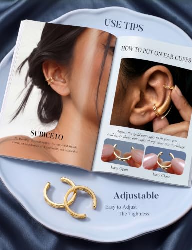 Subiceto 925 Sterling Silver Ear Cuffs Non Piercing - Adjustable Hypoallergenic 14K Gold Plated Clip On Earrings for Women Cubic Zirconia Silver Ear Cuff Helix Cartilage Fake Piercing - color: 07 Chain Gold Tone