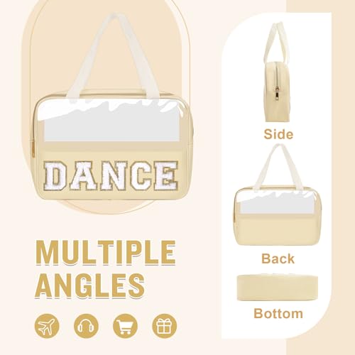 Dance Bag for Girls Chenille Letter Clear Makeup DANCE Stuff Bag,Toddler Dance Recital Gifts Ballet Cosmetic Zipper Pouch with Handle,Dance Competition Accessories Toiletry Storage Bag(DANCE-Beige) - color: DANCE-Beige