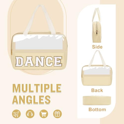 Dance Bag for Girls Chenille Letter Clear Makeup DANCE Stuff Bag,Toddler Dance Recital Gifts Ballet Cosmetic Zipper Pouch with Handle,Dance Competition Accessories Toiletry Storage Bag(DANCE-Beige) - color: DANCE-Beige