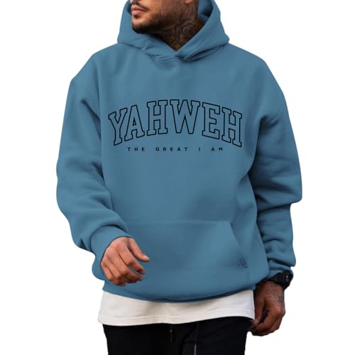 Christian Jesus Hoodies For Men Graphic Yahweh Hoodie Bible Verse God Sweatshirt Religious Faith Cotton Pullover Tops - color: Deep Blue, size: X-Large
