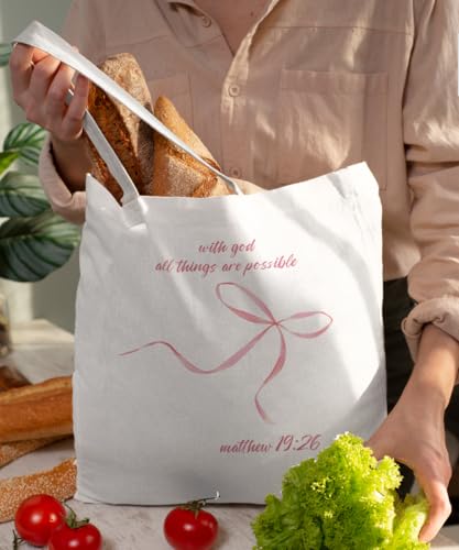 Coquette Bow Bible Canvas Tote Bag for Women Teens Teen Girls, Pink Bow Girls Tote Bag, Coquette Gifts - color: Pink Bow Bible Verses