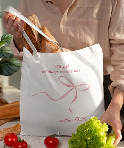 Coquette Bow Bible Canvas Tote Bag for Women Teens Teen Girls, Pink Bow Girls Tote Bag, Coquette Gifts - color: Pink Bow Bible Verses