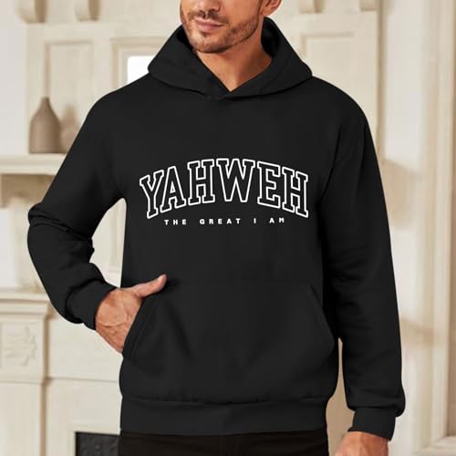 Christian Jesus Hoodies For Men Graphic Yahweh Hoodie Bible Verse God Sweatshirt Religious Faith Cotton Pullover Tops - color: Black, size: X-Large