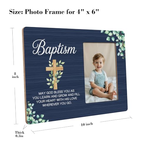 Baptism Picture Frame, Blue Floral Religious Photo Frame, Christian Gift for Baptism, Christening, 4x6 Photo - color: Blue 2