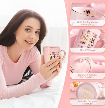 Sister Birthday Gifts for Sister from Brother Sisters, 14oz Sisters Mug - color: Pink - Sister Gifts
