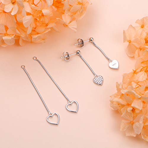 S925 Sterling Silver Heart Dangle Drop Earrings for Women Jewelry Gift - style: Front and Back Heart
