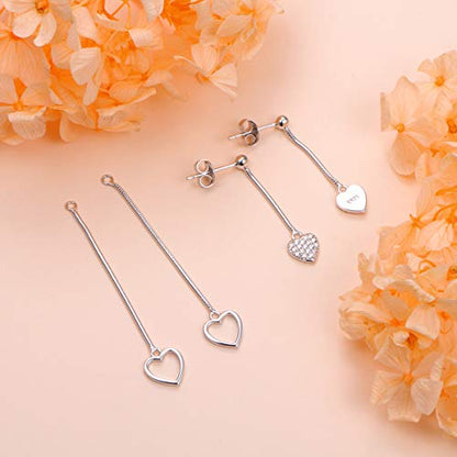 S925 Sterling Silver Heart Dangle Drop Earrings for Women Jewelry Gift - style: Front and Back Heart