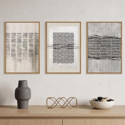 Aryroi Black and Beige Abstract Minimalist Framed Canvas Wall Art-24"x36"x3 - color: Black and Grey Geometry Dot Wall Art, size: 24"L x 36"W