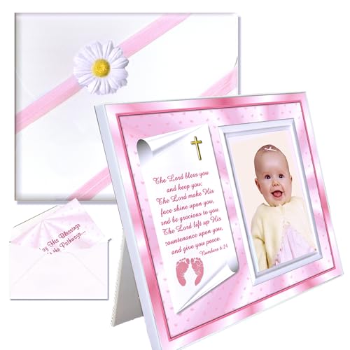 Baby Girl Blessing Picture Frame – Numbers 6:24 Scripture Keepsake Gift from Grandparents or Godparents – Holds 3.5x5 Photo - color: Girl Baby Blessing