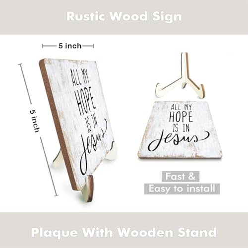 Rustic Wooden Inspirational Sign - 5.1x5.1 inches - Christian Bible Verse - Tabletop Decor - 3 Pack - color: HopeJesus