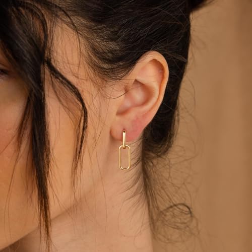 14K Gold Earring Cross Waterdrop Butterfly Heart Knot Earrings for Women Gold Silver Cross Leverback Drop Gold Silver Teardrop Hoop Dangle Earring White Gold Dangle Drop Earring - color: Gold- Paperclip Dangle Earrings