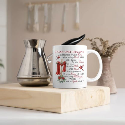I Can Only Imagine Funny 11oz Double-Sided Ceramic Mug, Christian Cardinal Coffee Mug for Religious Lover Coworker, Faith Christian Coffee Cup, Christmas Inspirational Gifts for Friend Family - color: White39