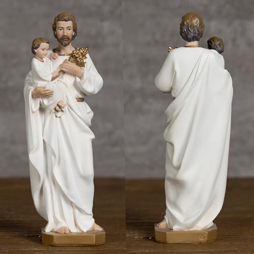 BC Catholic St. Joseph and Child Jesus Statue,6" H Catholic Saint Figure, Religious Gift for Father, Handpainted Renaissance Sculpture Purity & Grace Collection from Buildclassic (Gold &White) - color: Gold&white St. Joseph