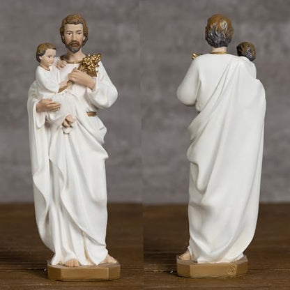 BC Catholic St. Joseph and Child Jesus Statue,6" H Catholic Saint Figure, Religious Gift for Father, Handpainted Renaissance Sculpture Purity & Grace Collection from Buildclassic (Gold &White) - color: Gold&white St. Joseph
