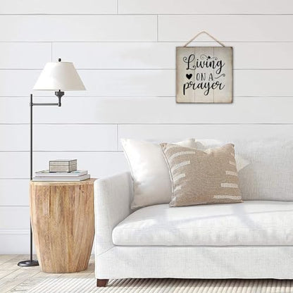 Living on A Prayer Wooden Plaque Chic Bible Verse Hanging Wooden Sign Customized Wooden Sign Girls Boys Bedroom Sign for Farmhouse Home 12x12 Inch Christian Religious Gifts - color: Log color-style-3