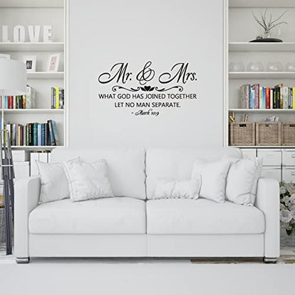 Mr. & Mrs. - What GOD HAS Joined Together LET NO MAN Separate - Mark 10:9 Vinyl Wall Decal Christian Quotes Bible Scripture Decals Home Decor