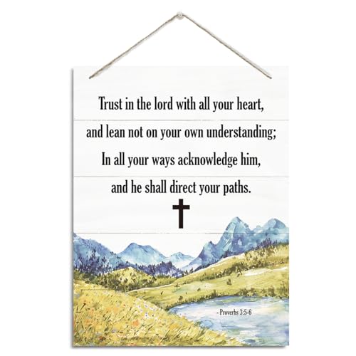 Christian Decor, Rustic Hanging Wood Plaque Sign, Bible Verses Wall Decor, Christian Sign Plaque Artwork, Home Wall Decoration, Proverbs 3:5-6 Sign - Trust In the Lord with All Your Heart - color: Proverbs 3:5-6